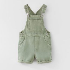 ZARA Kids Denim Overalls Shorts Green/ Blue 18-24 Months - BRAND NEW